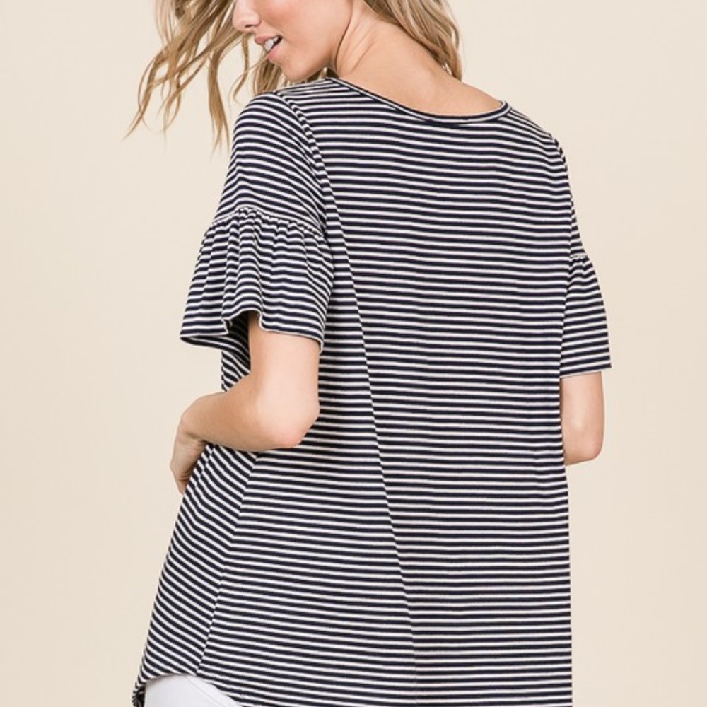 Criss Cross Scoop Neck Navy Striped Top - Picture 2 of 2